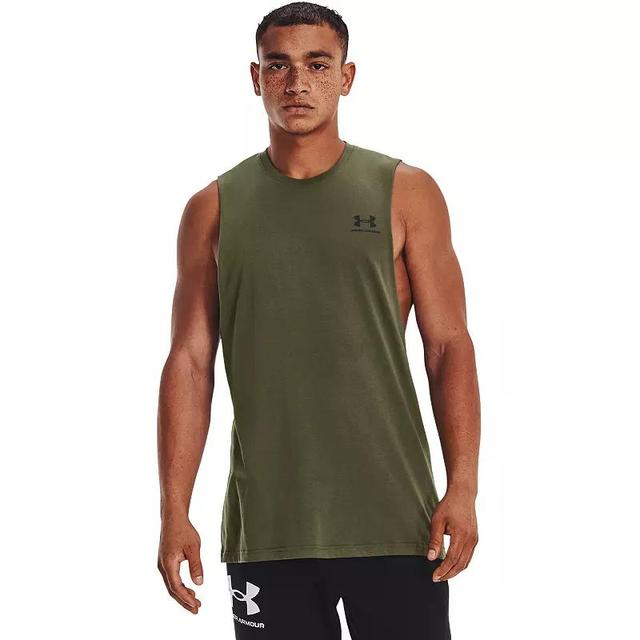 Under Armour Mens Sportstyle Left Chest Cut-off Sleeveless Top Green Dark, Medium - Mens Athletic Performance Tops at Academy Sports Product Image