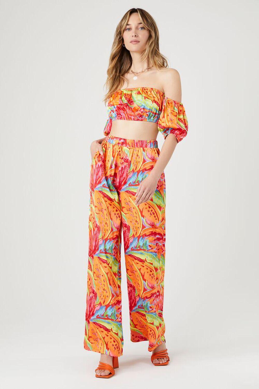 Satin Tropical Leaf Print Pants | Forever 21 Product Image