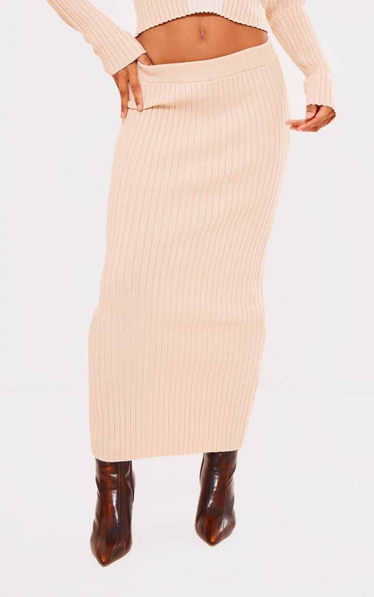 Oatmeal Soft Rib Maxi Knit Skirt Product Image