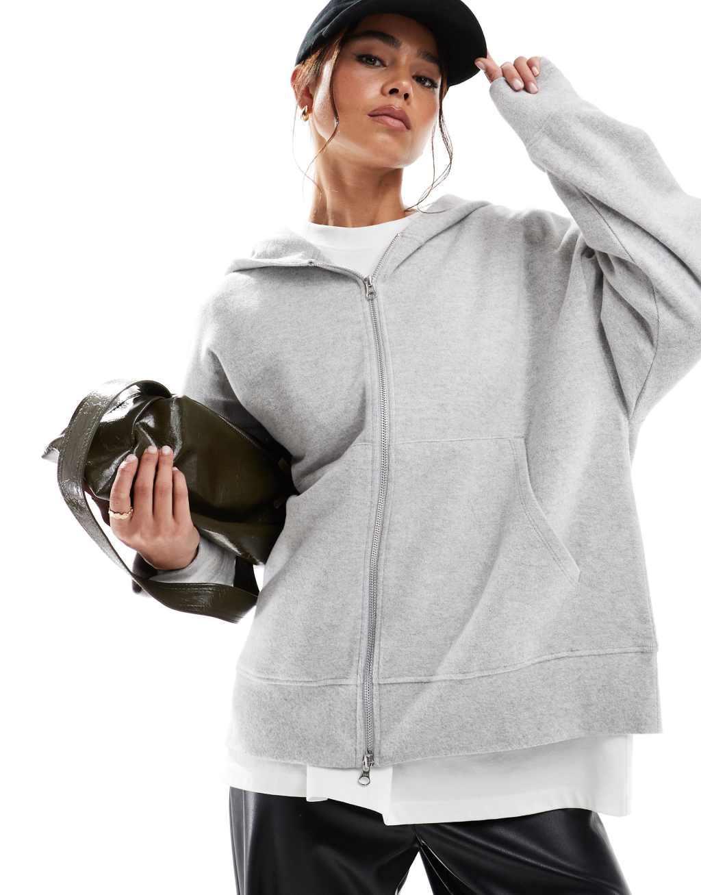 ASOS DESIGN supersoft zip up oversized hoodie in gray heather Product Image