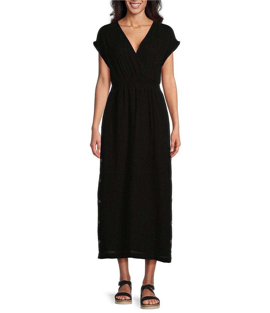 Westbound Faux Wrap Button Slit Smocked Waist Maxi Dress Product Image