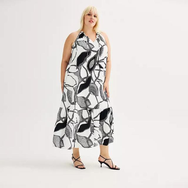 Plus Size Nine West Tiered Peasant Maxi Dress, Womens Product Image