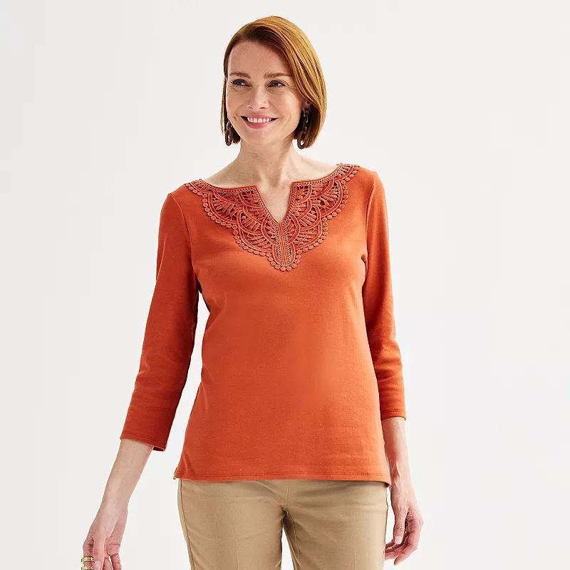 Womens Croft & Barrow Lace Split Neck Top Product Image