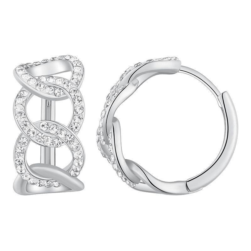 Chrystina Crystal Wide Link Huggie Hoop Earrings, Womens, White Product Image