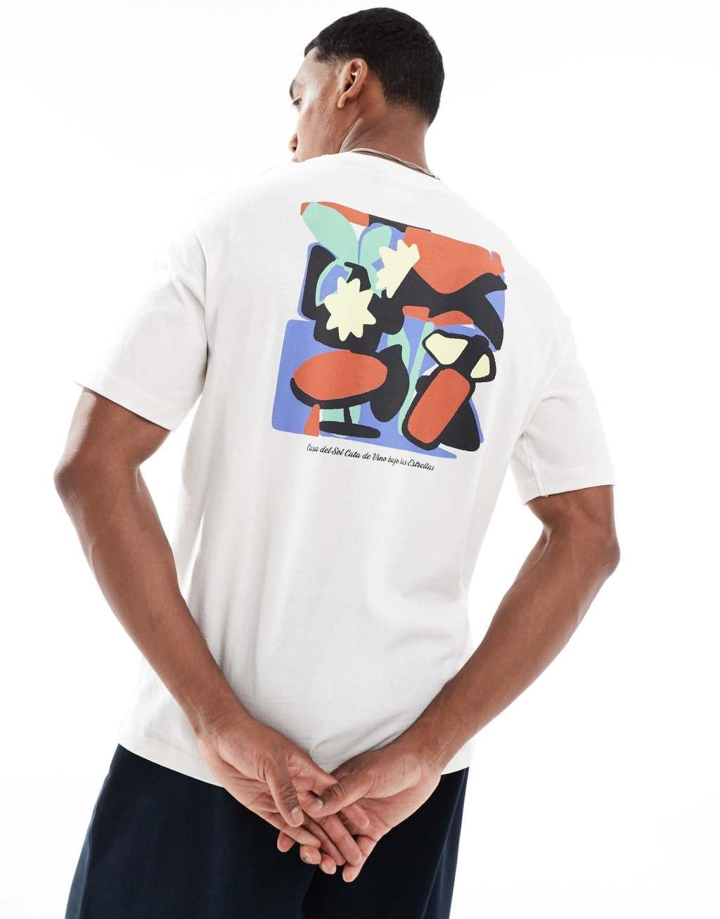 Selected Homme oversized t-shirt with bright graphic backprint in white Product Image