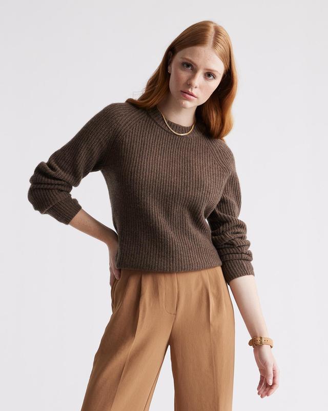 Womens Mongolian Cashmere Fisherman Crewneck knit Sweater in Brown, Size XL by Quince Product Image