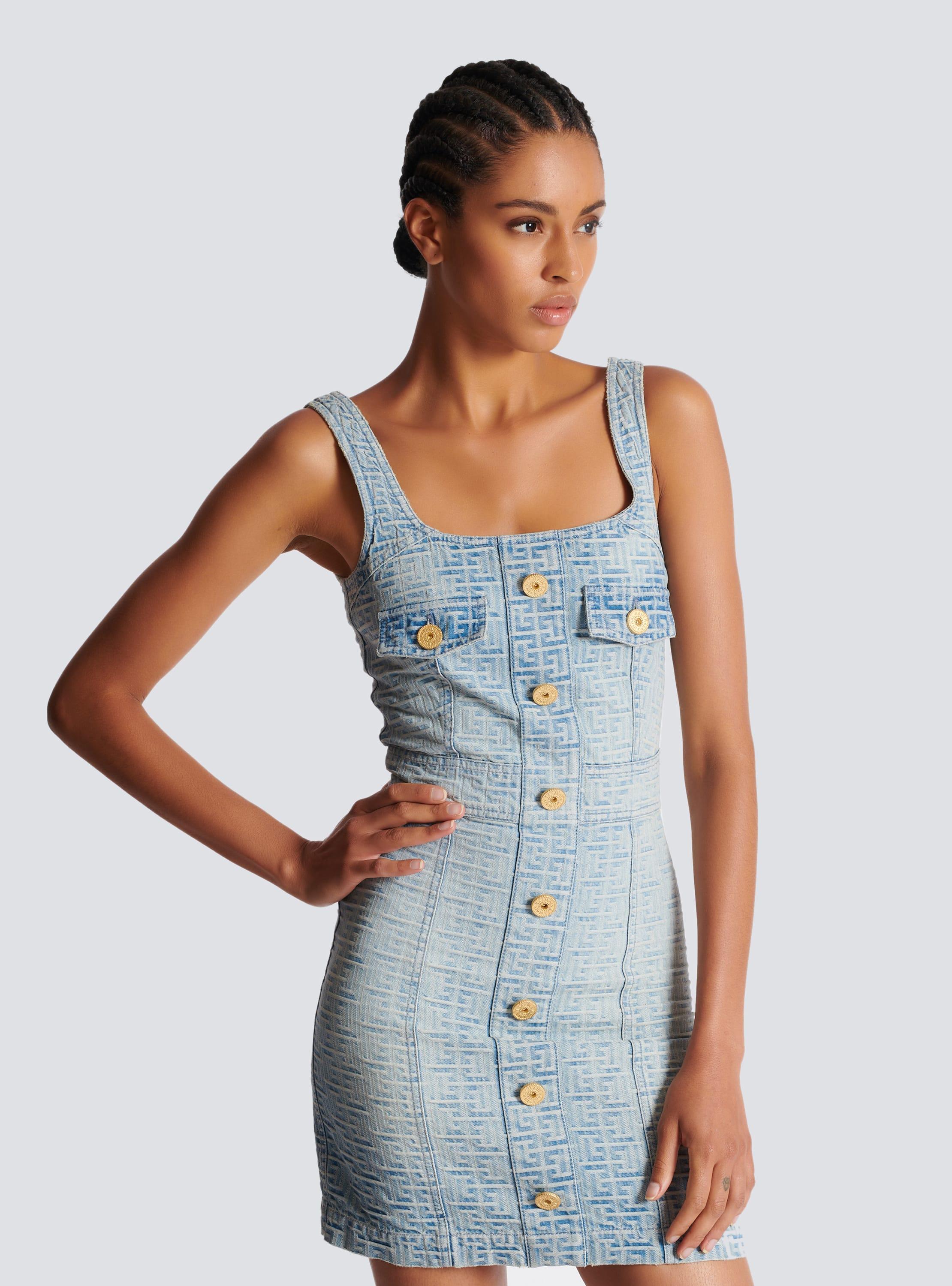 Monogrammed short denim dress Product Image