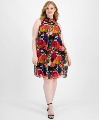 Plus Size Mock Neck Sleeveless Swing Dress Product Image