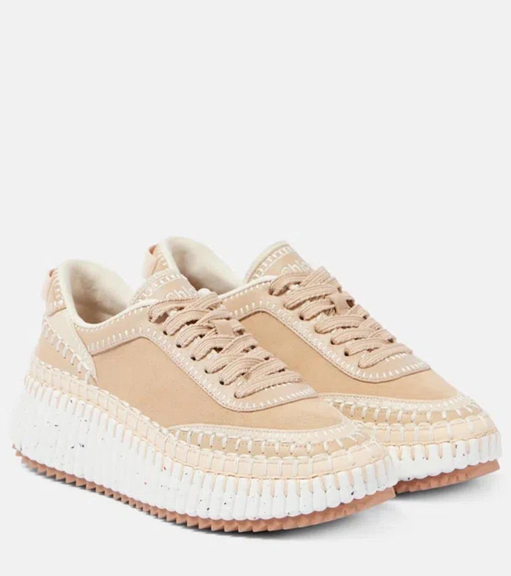 CHLOÉ Nama Suede And Leather Sneakers In Blossom Beige Product Image