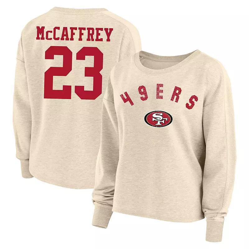 Womens Fanatics Branded Christian McCaffrey Oatmeal San Francisco 49ers Plus Size Name & Number Crew Pullover Sweatshirt Product Image