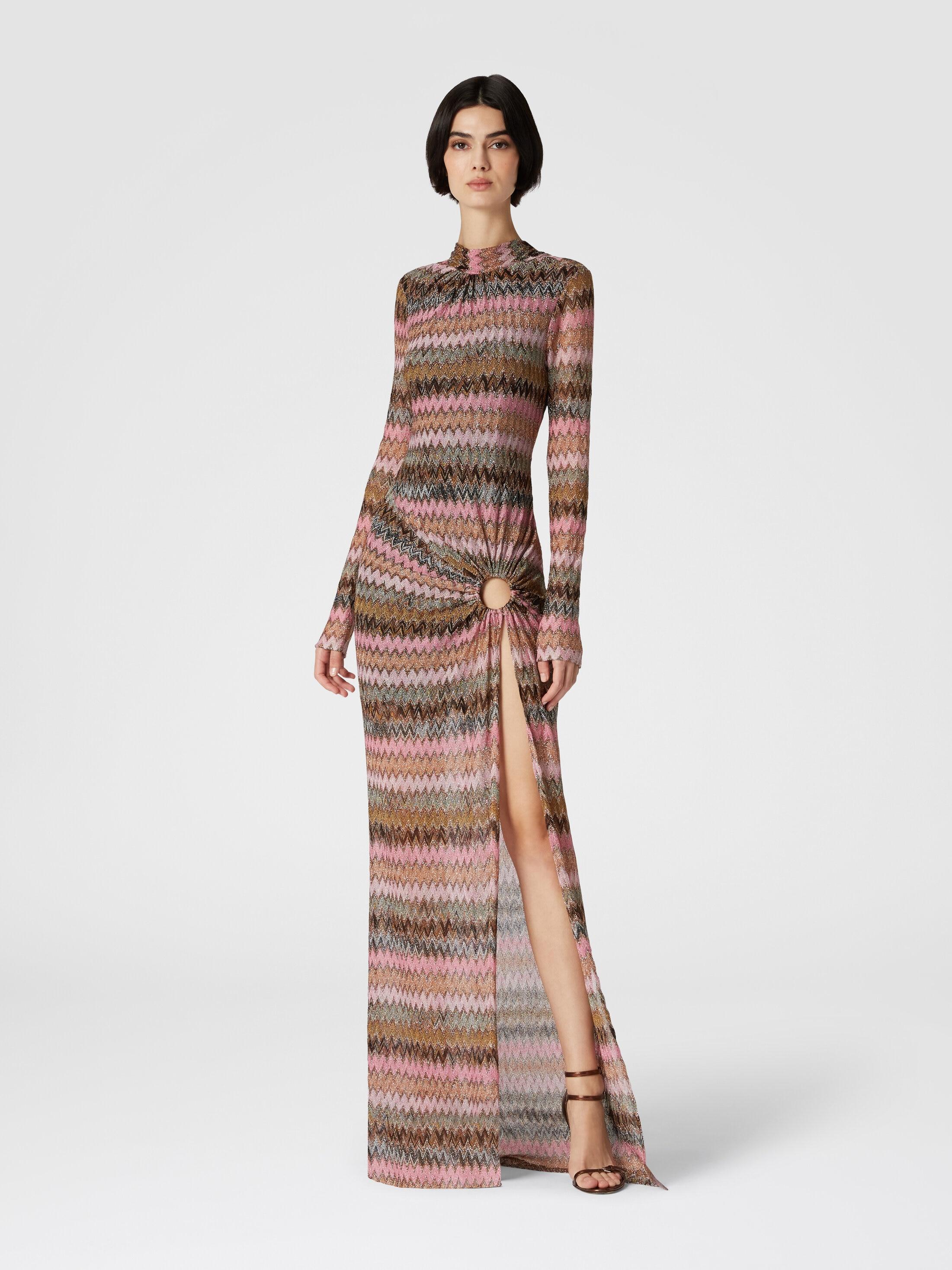 Long dress in chevron viscose and lurex with cut-out detail Product Image