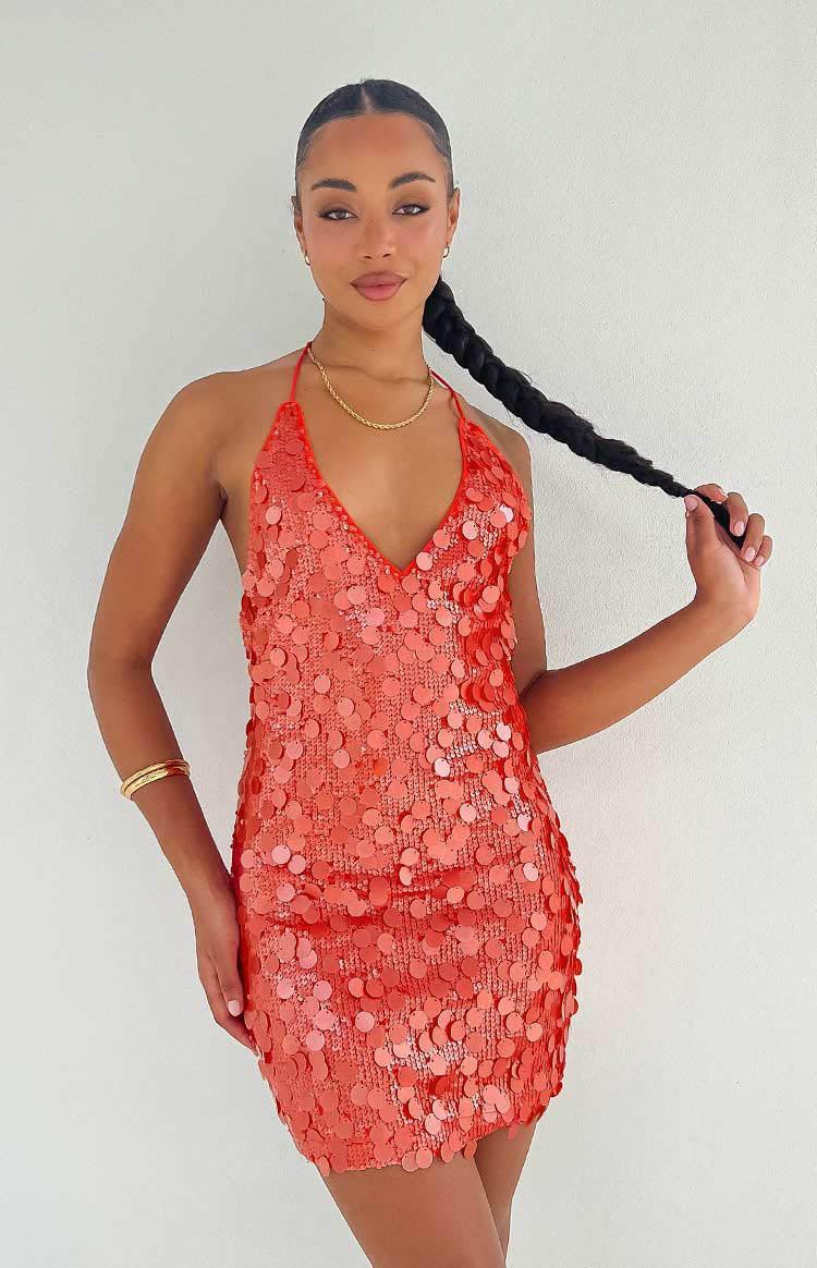 Cyrus Orange Sequin Mini Dress Product Image