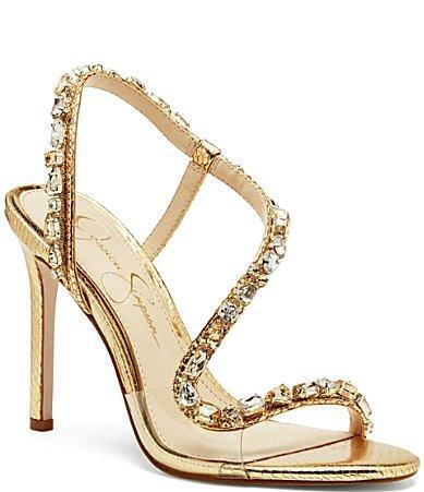 Jessica Simpson Jaycin Rhinestone Asymmetrical Metallic Dress Sandals Product Image