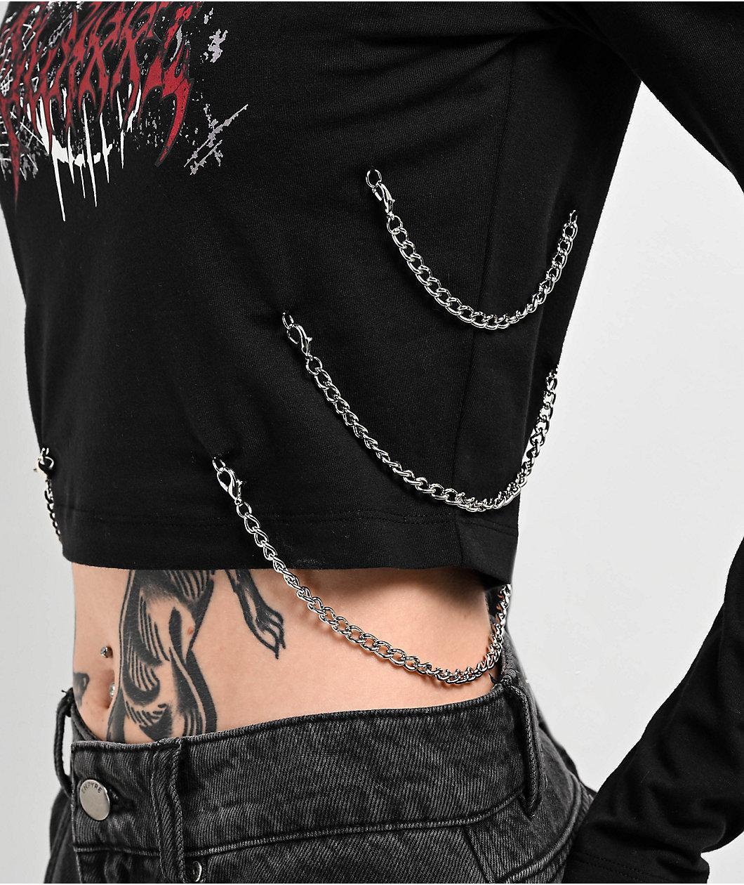 SWIXXZ Creature Chain Black Long Sleeve Crop T-Shirt Product Image