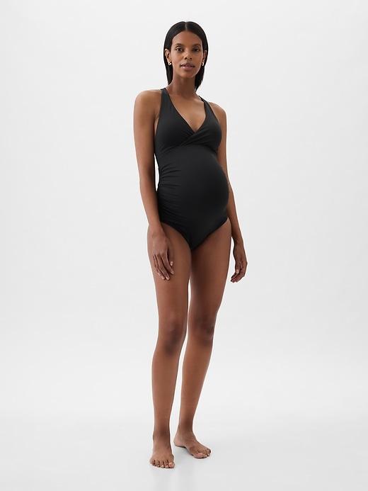 Maternity Wrap V-Neck One-Piece Swimsuit Product Image