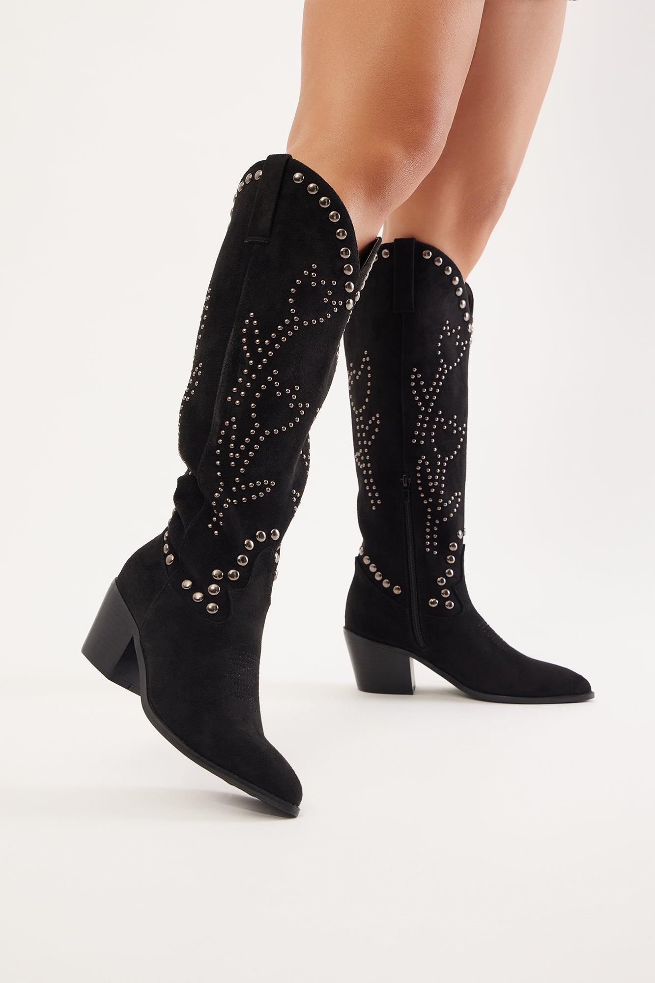 Southern Belle Studded Cowboy Boots - Black Product Image