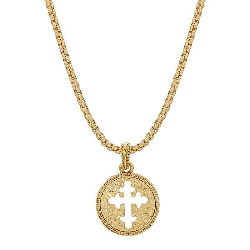 Symbols of Faith Gold Tone Coin Cross Pendant Necklace, Womens Product Image