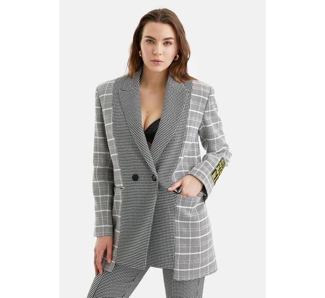 Nocturne Womens Shoulder Pad Checkered Blazer Product Image