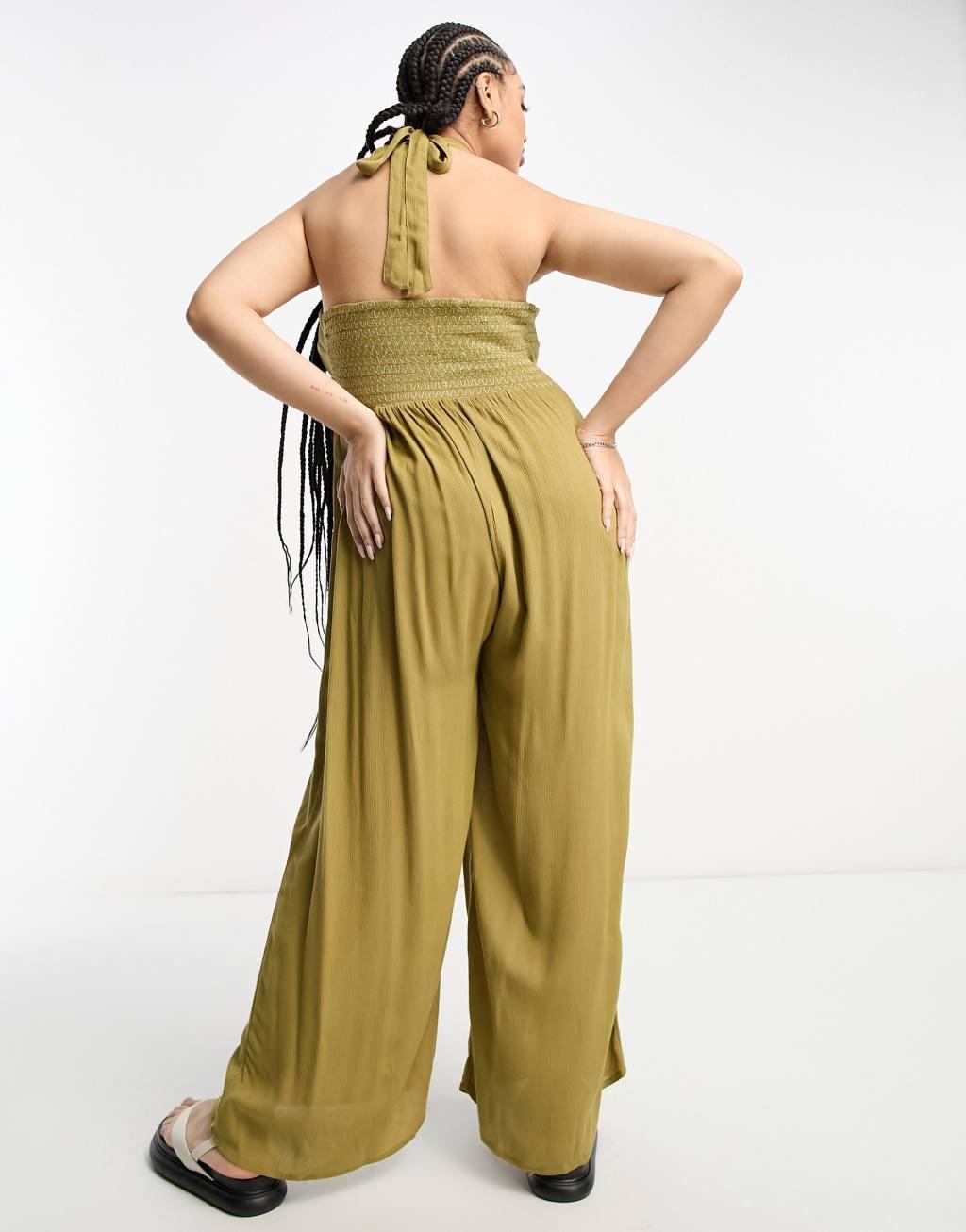 River Island Plus bandeau halterneck beach jumpsuit Product Image