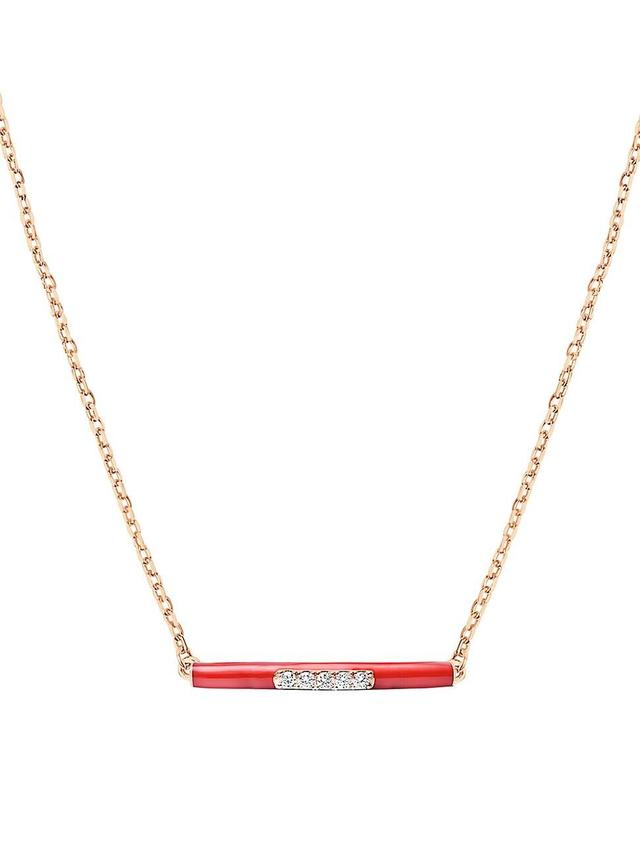 Womens Marbella 14K Rose Gold, Red Enamel, & Diamond Bar Pendant Necklace Product Image