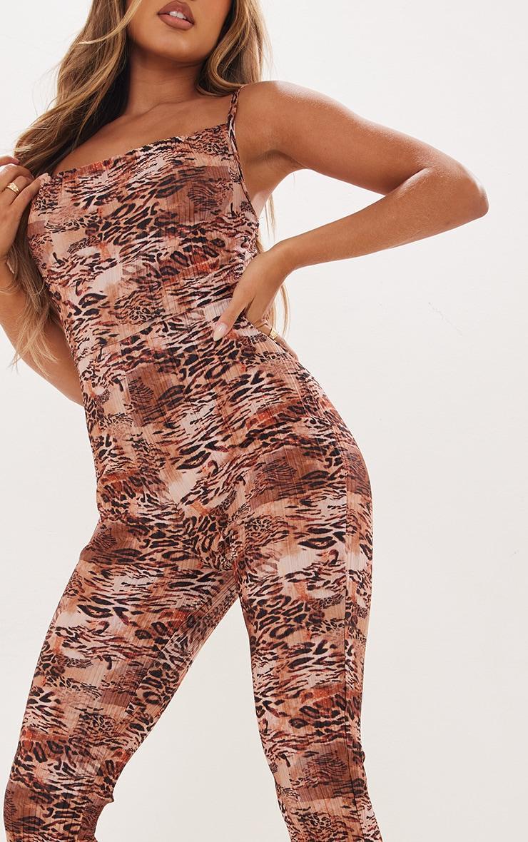 Multi Leopard Print Plisse Cowl Strappy Jumpsuit Product Image