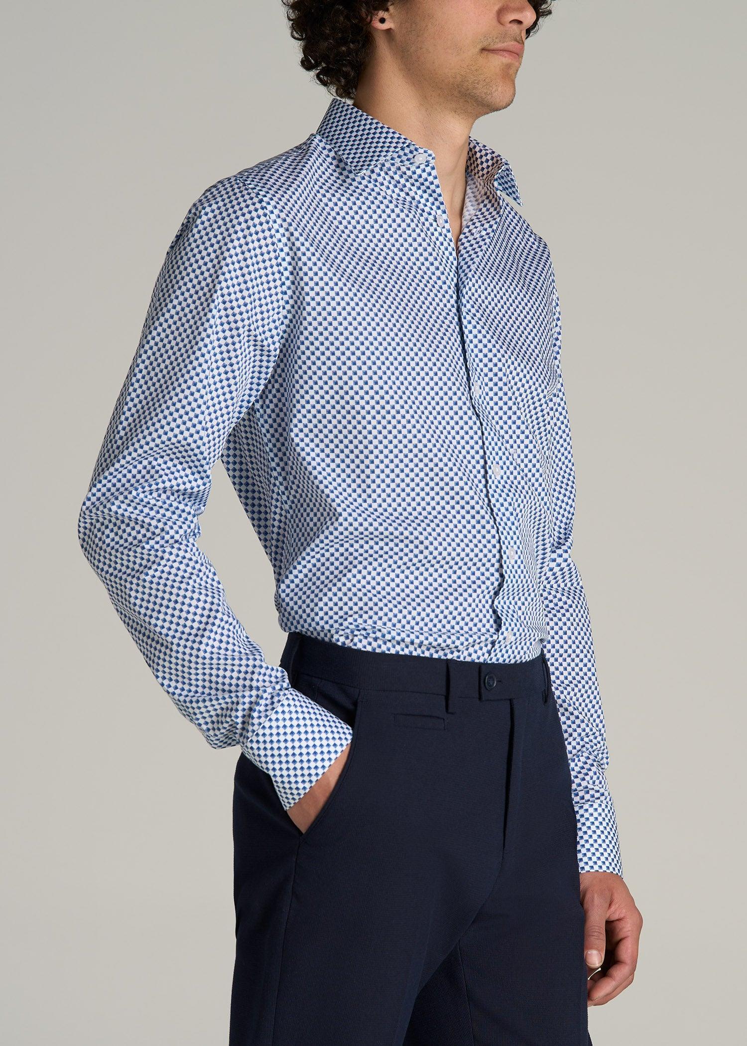 Premium Dress Shirt for Tall Men in Blues Check Male Product Image