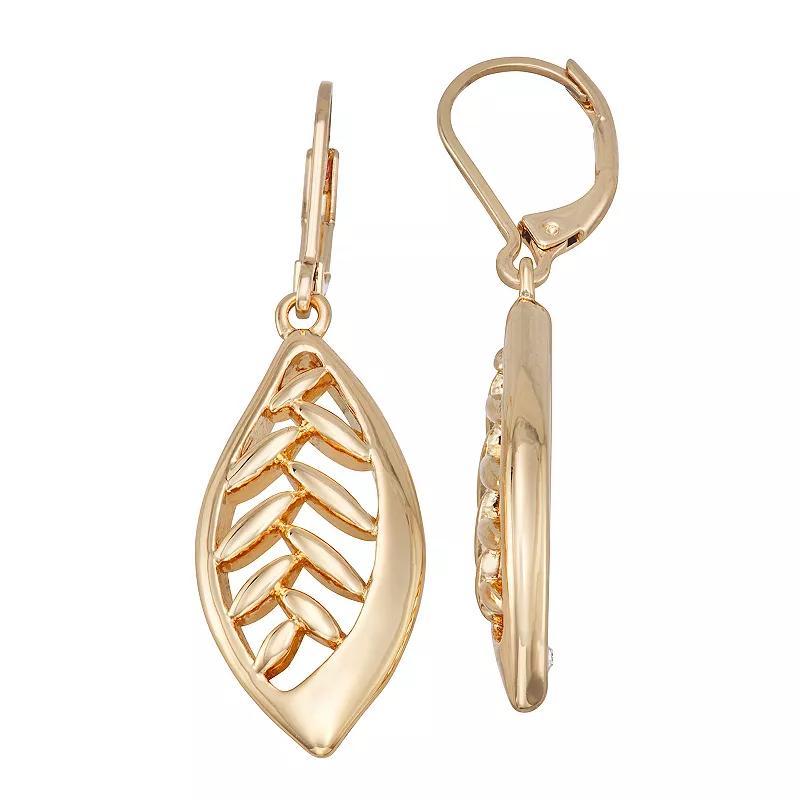 Napier Gold Tone Fall Leaves Drop Lever Back Earrings, Womens Product Image