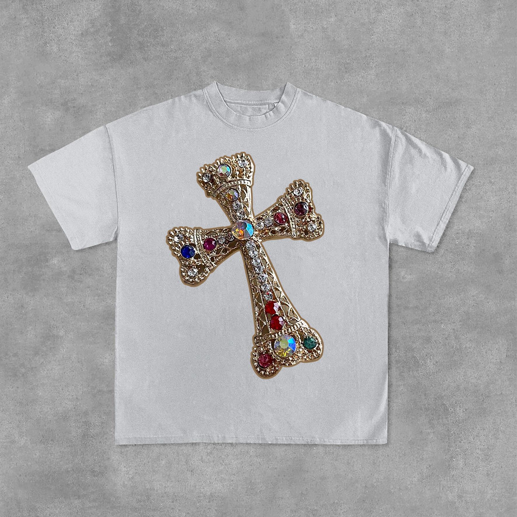 Diamond Cross Graphic Print Cotton T-Shirt Product Image