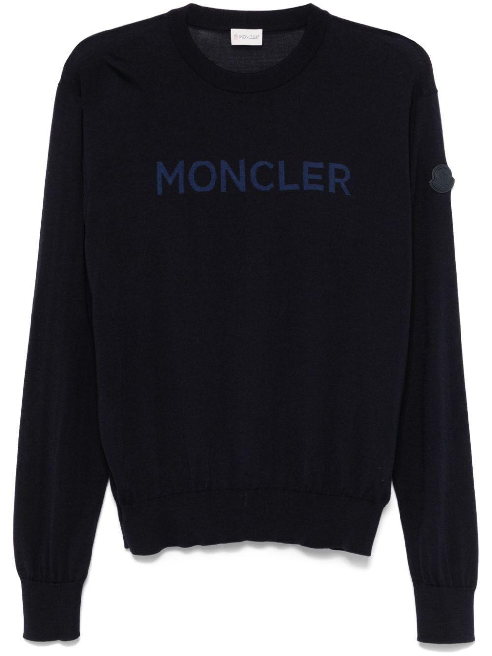 MONCLER Virgin Wool Sweater In Blue Product Image