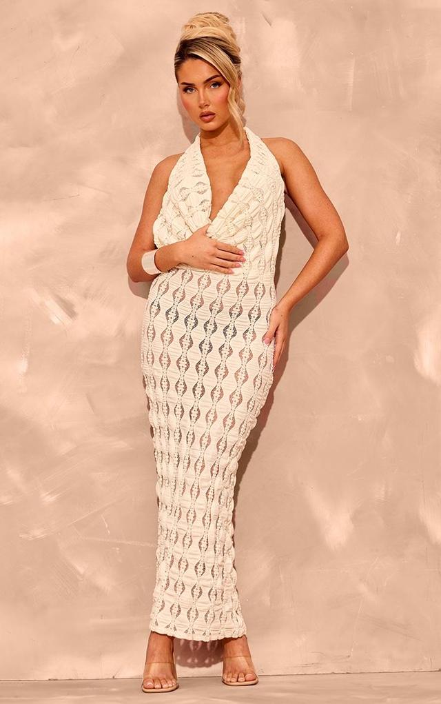 Cream Textured Extreme Cowl Neck Maxi Dress Product Image