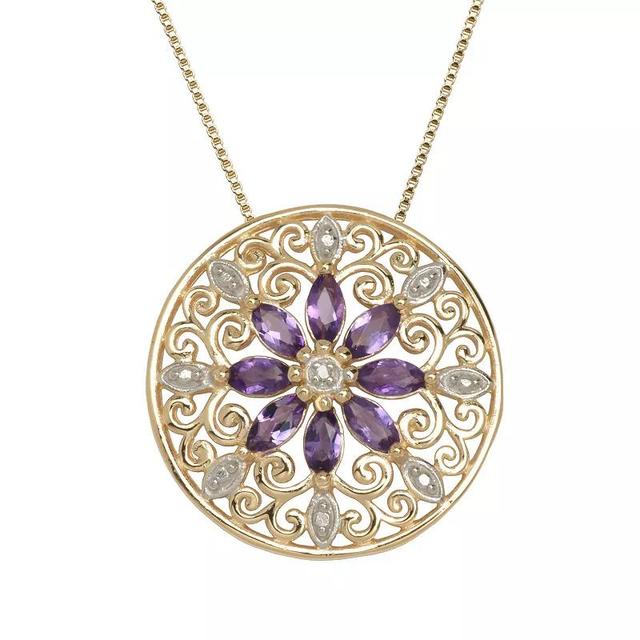 18K Gold Over Silver Genuine African Amethyst and Diamond Accent Mandala Medallion Pendant, Womens Gold Tone Product Image