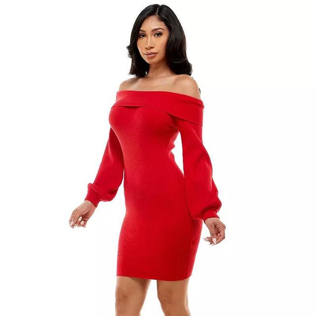 Womens bebe Overlay Balloon Sleeve Mini Sweater Dress Product Image