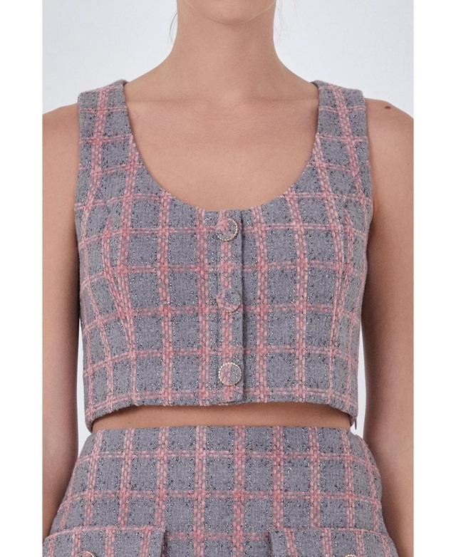 Womens Tweed Button Crop Top Product Image