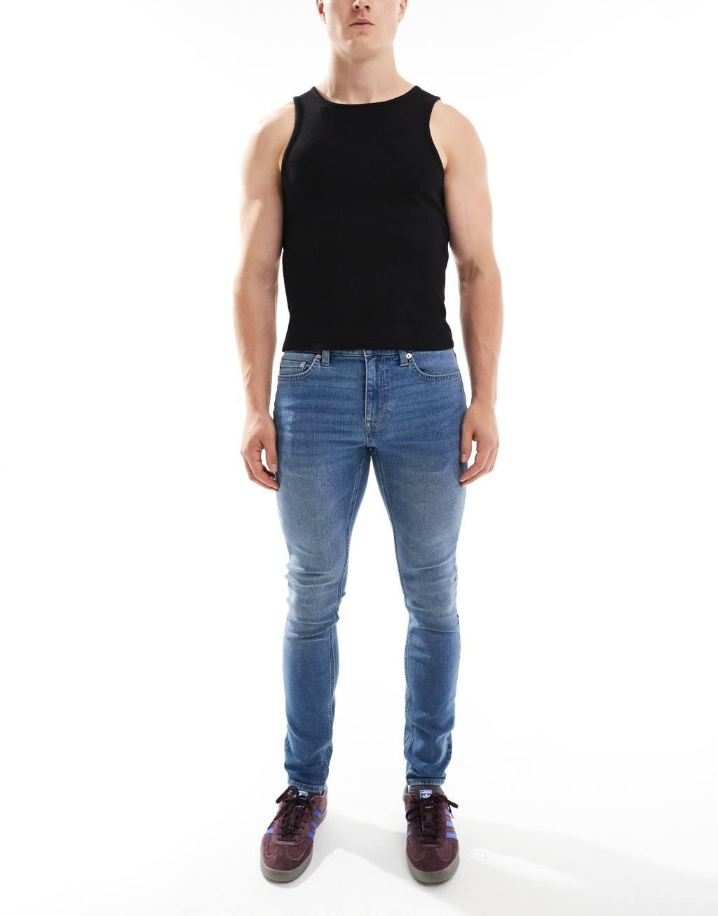 ONLY & SONS skinny fit jeans in mid blue wash Product Image