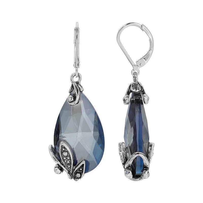 1928 Silver Tone Glass Crystal Teardrop Leverback Earrings, Womens, Purple Product Image