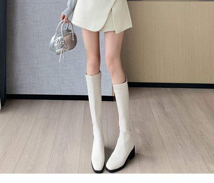 High Waist Plain Asymmetrical Slit Button Front Skort Product Image