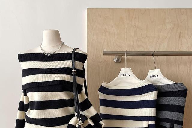 Off Shoulder Striped Sweater Product Image