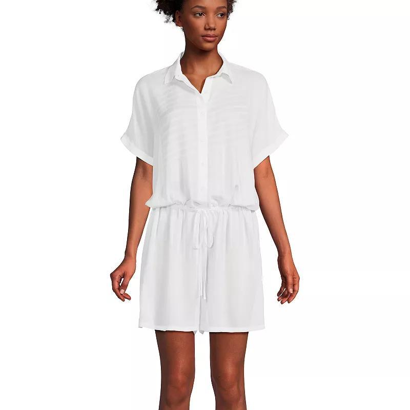 Womens Lands End Sheer Modal Button Front Swim Cover-up Romper Product Image