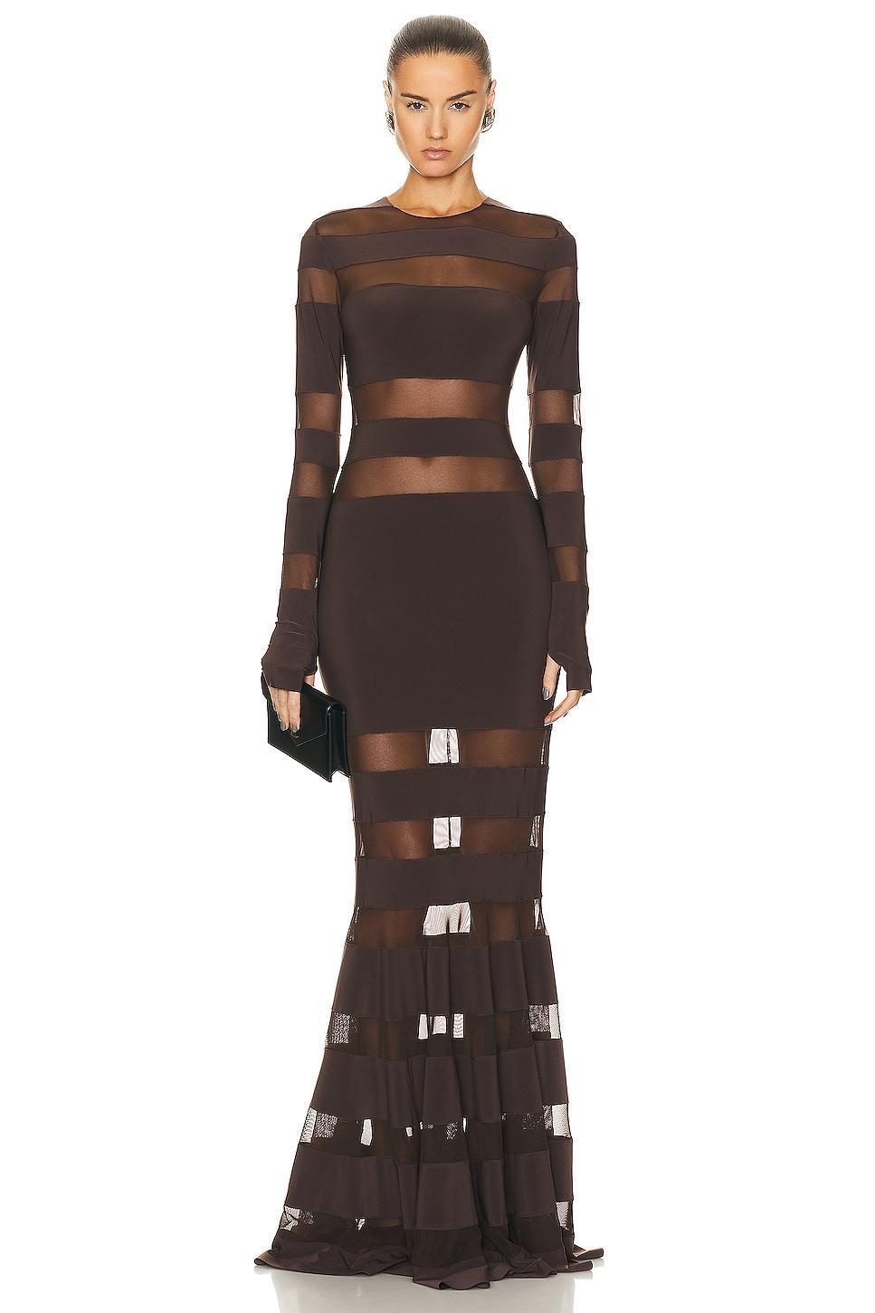 Norma Kamali Spliced Dress Fishtail Gown Brown. (also in L, M, S, XL). Product Image