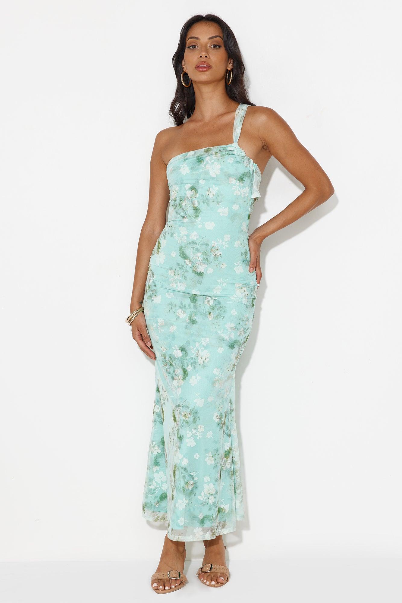 Lilly Grove One Shoulder Maxi Dress Green Product Image