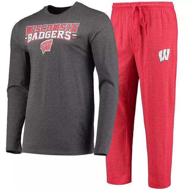 Mens Concepts Sport /Heathered Charcoal Wisconsin Badgers Meter Long Sleeve T-Shirt & Pants Sleep Set Product Image