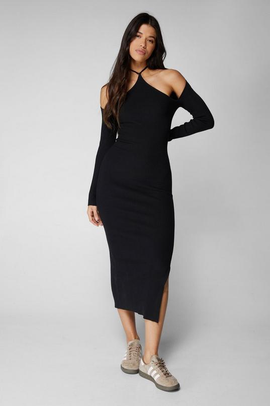 Ribbed Off Shoulder Halter Neck Midaxi Dress product image