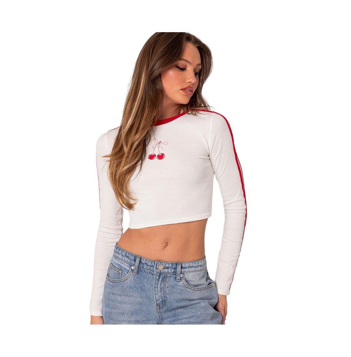 EDIKTED Cherry on Top Long Sleeve Crop Top product image