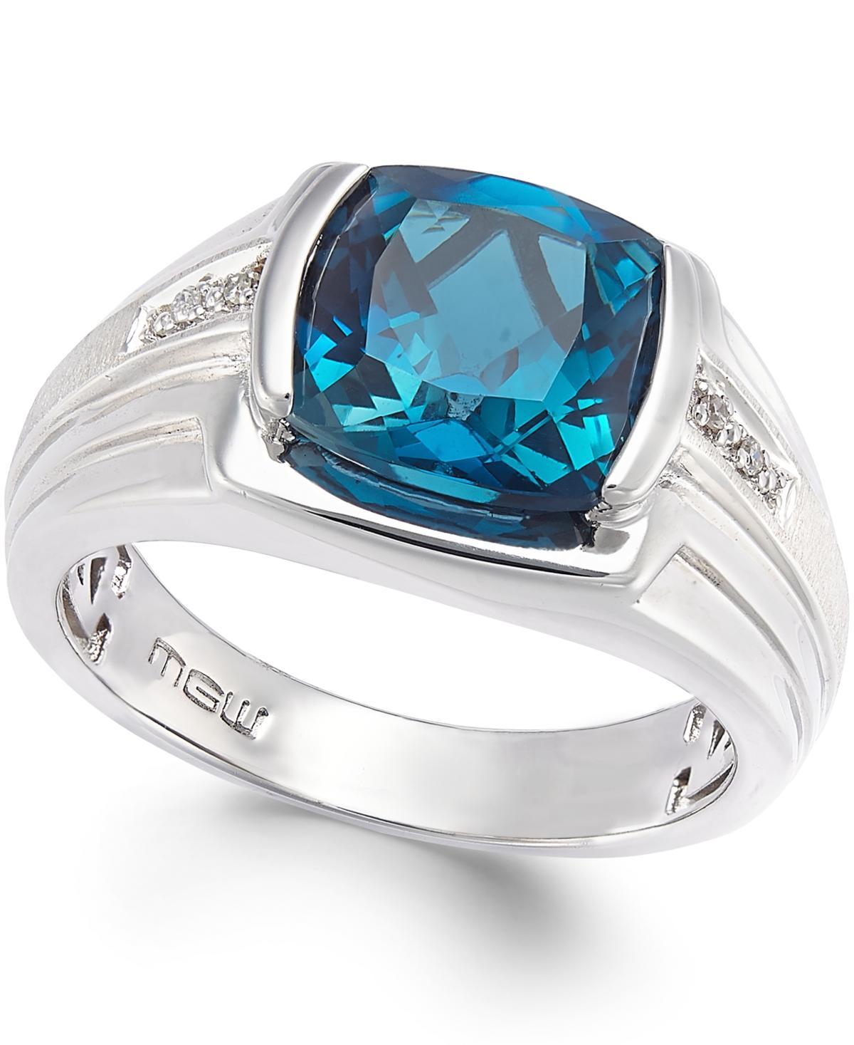 Mens Blue Topaz (5 ct. t.w.) and Diamond Accent Ring in Sterling Silver Product Image