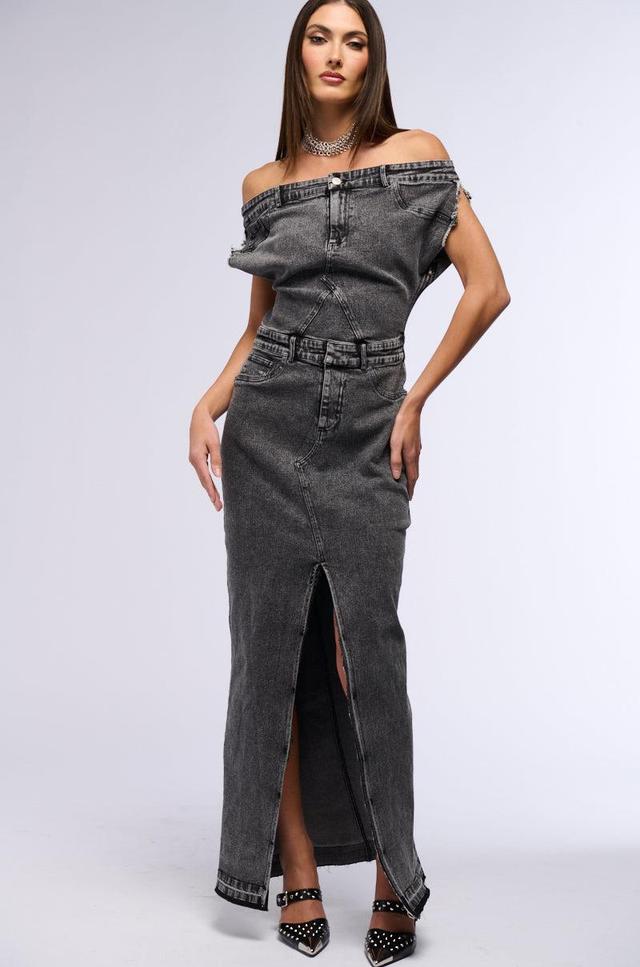 DERRIA OFF THE SHOULDER DENIM MAXI DRESS Product Image