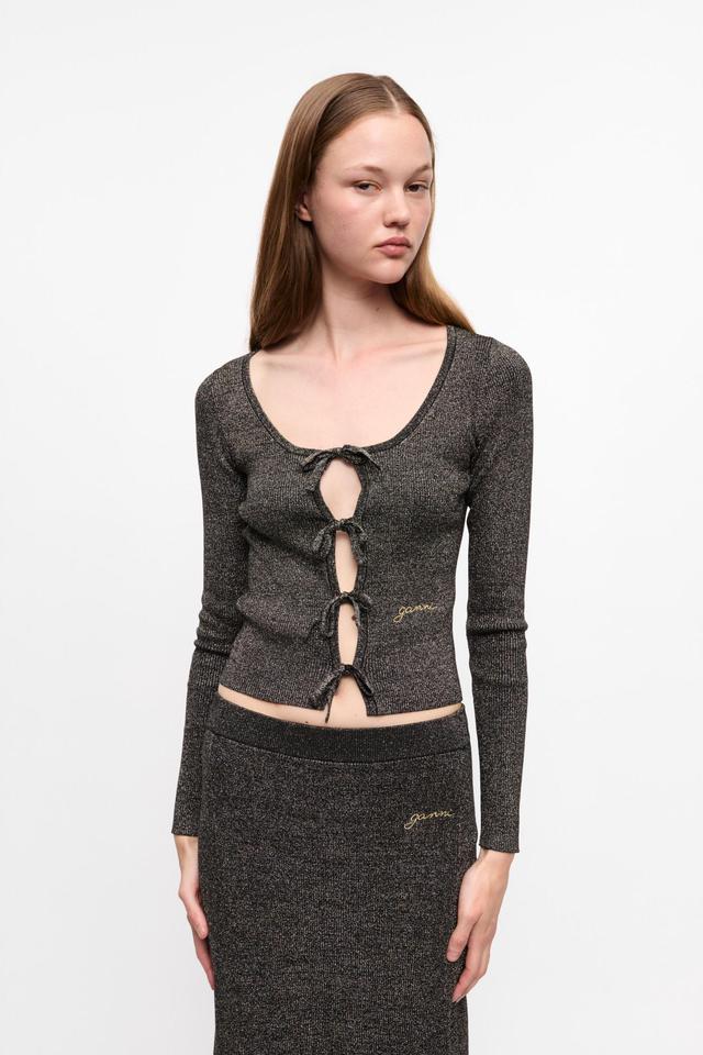 Black and Gold Sparkle Tie String Cardigan Product Image