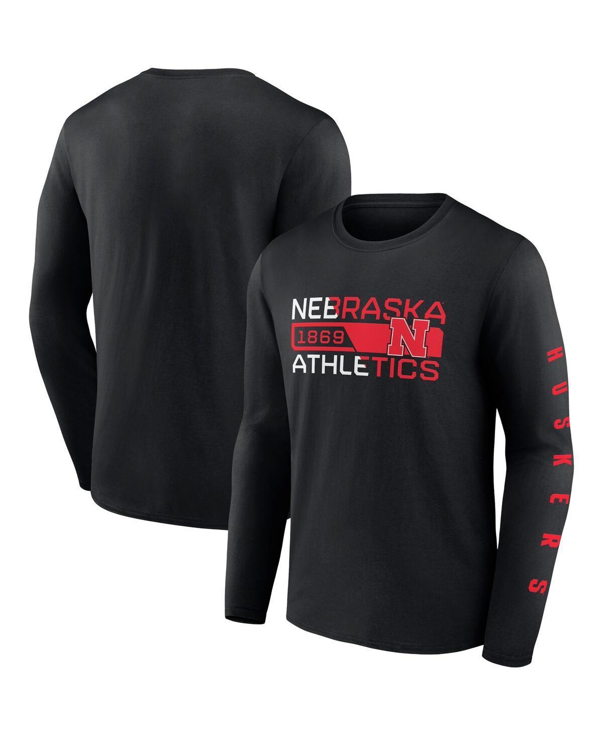 Mens Fanatics Black Nebraska Huskers Broad Jump 2-Hit Long Sleeve T-shirt Product Image