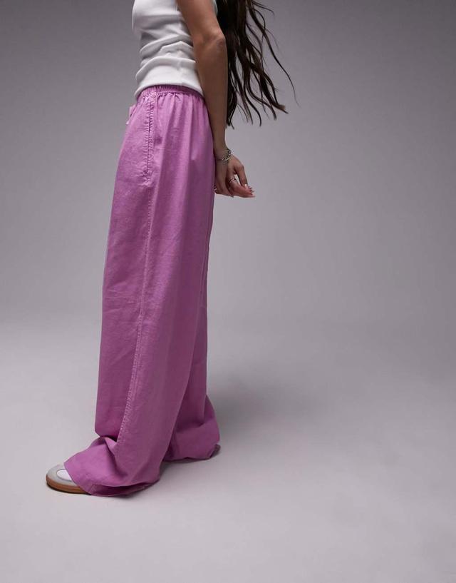 Topshop linen blend balloon pants in pink Product Image