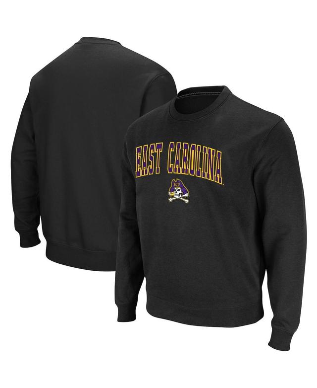 Mens Colosseum Black ECU Pirates Arch & Logo Tackle Twill Pullover Sweatshirt Product Image