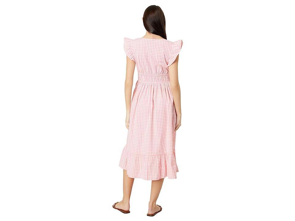 Vineyard Vines Poplin Flutter Midi Dress (Gingham- Cayman/White) Women's Dress Product Image